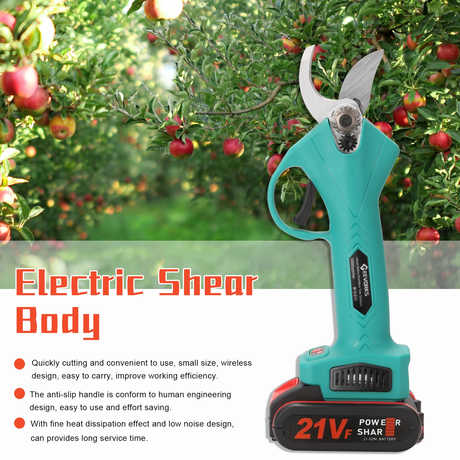 21V Cordless Electric Pruner Pruning Shear Efficient Fruit Tree Bonsai Pruning Branches Cutter Landscaping Tool