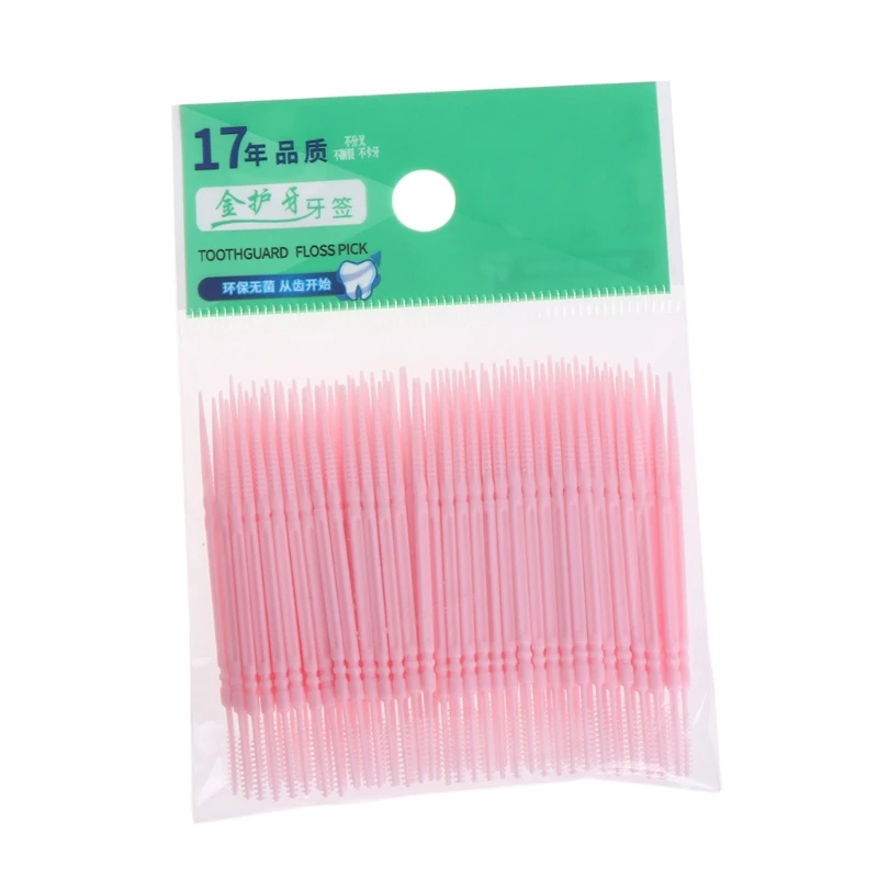 

100Pcs/Lot Soft Plastic Double-headed Brush Floss Pick Toothpick Care