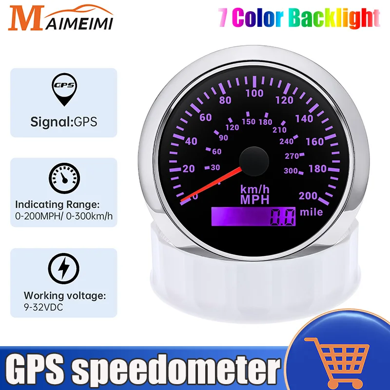 

7-Color Backlight 85MM GPS Speedometer for Almost 12V/24v Vehicles Boat Car Waterproof 12V24V Universal Digital LED Speed Gauge