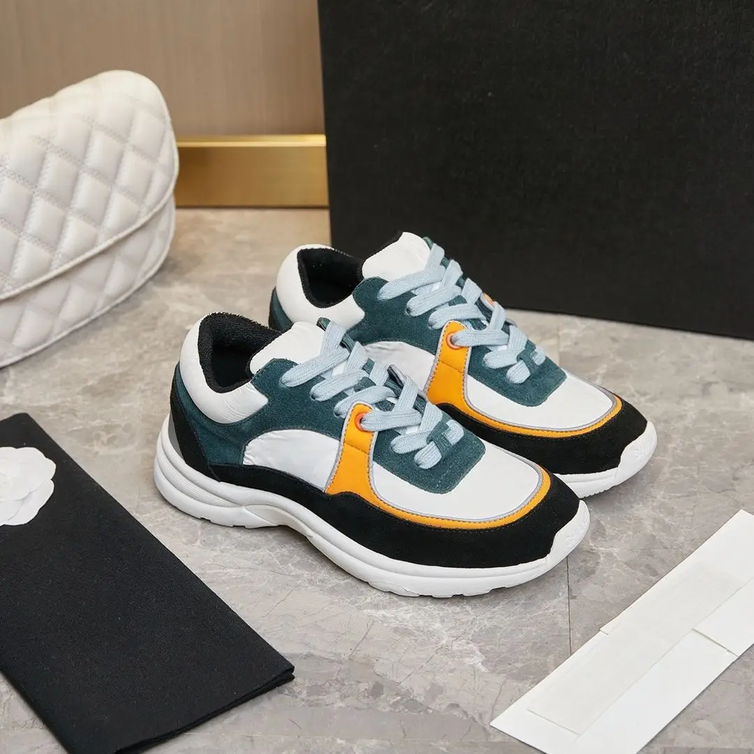 Men Women White Green Orange Color Block Patchwork Thick Sole Running Shoes Suede PU Low Top Shoes Retro Couple Lace-up Anti-slip Jogging Sneakers