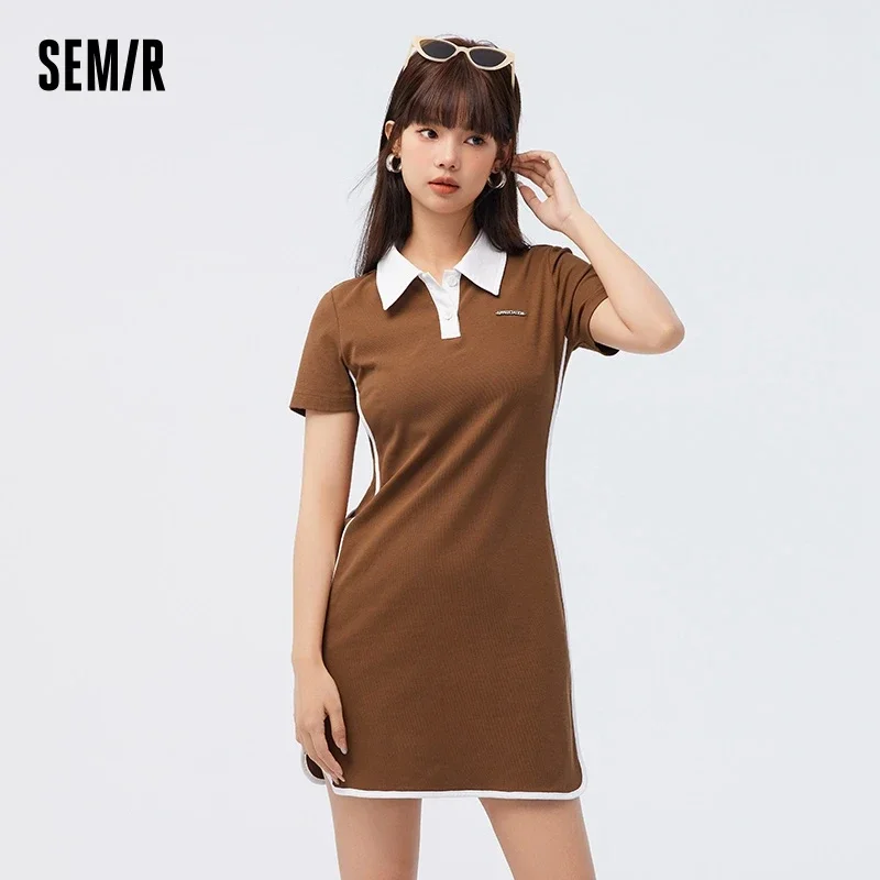 

Semir Dress Women Contrast Colored Slim-type 2023 Summer New Letter Polo Dress Retro Style