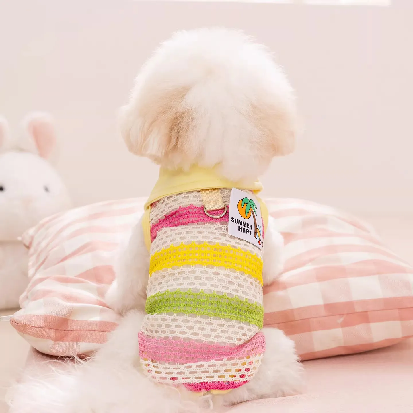 Openwork striped vest - lightweight, breathable pet apparel for small dogs (spring/summer)