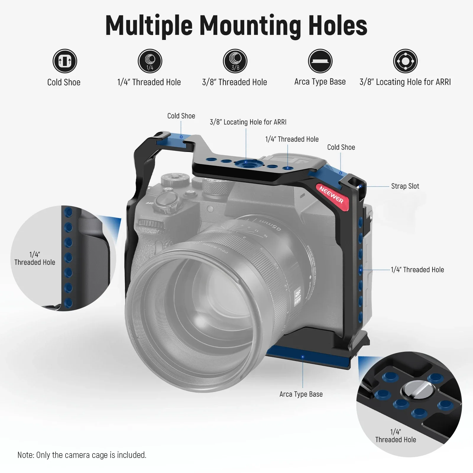 

Полноценная клетка для камеры NEEWER для Sony a7R V/R IV/III a7S III/a1, алюминиевая установка для видеокамеры с базой Arca типа QR, аксессуарная установка