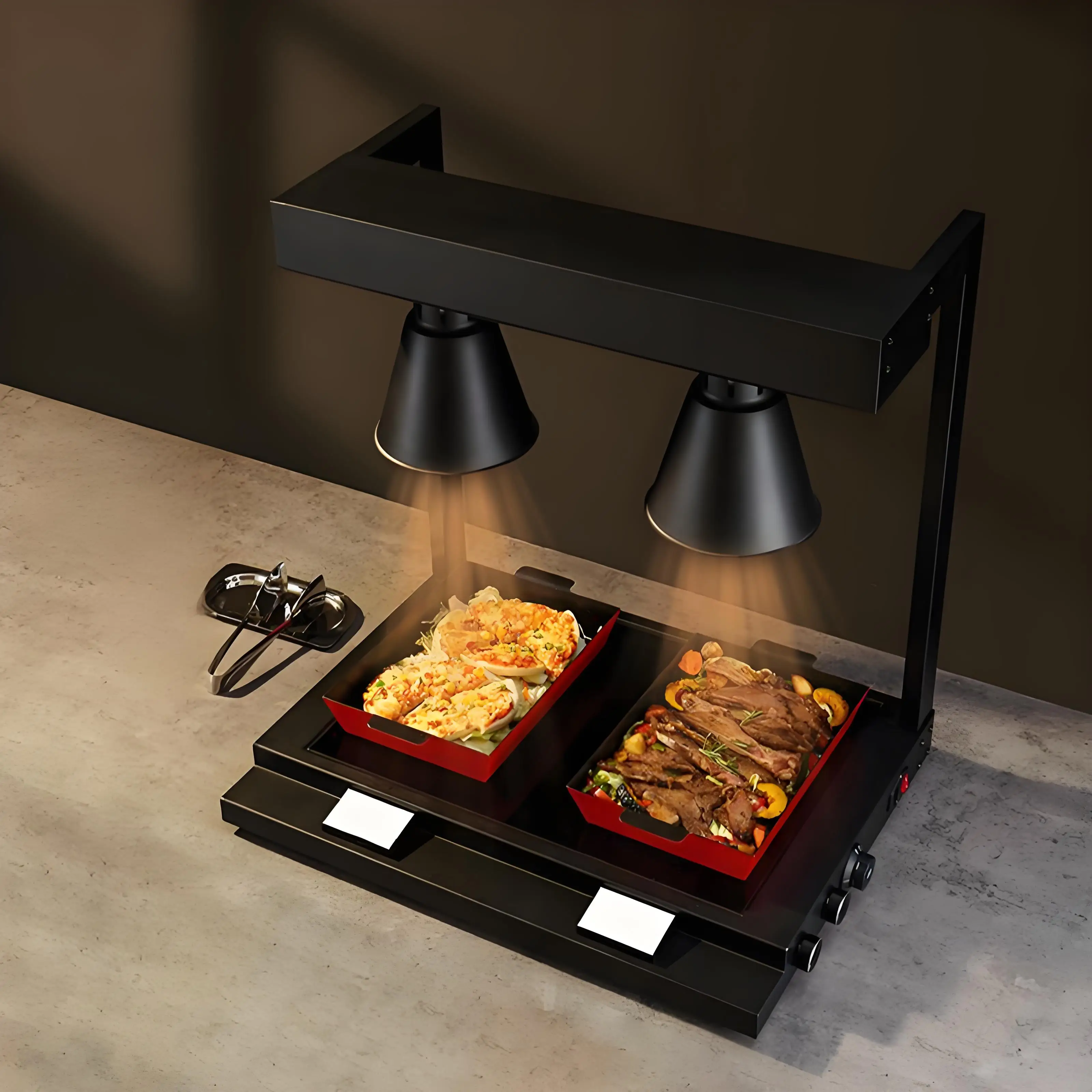Commercial Food Warming Lamp with Double Bulb. Adjustable Heat ControForBuffet,Restaurant,Catering,BanquetFoodDisplayHotFoodLamp