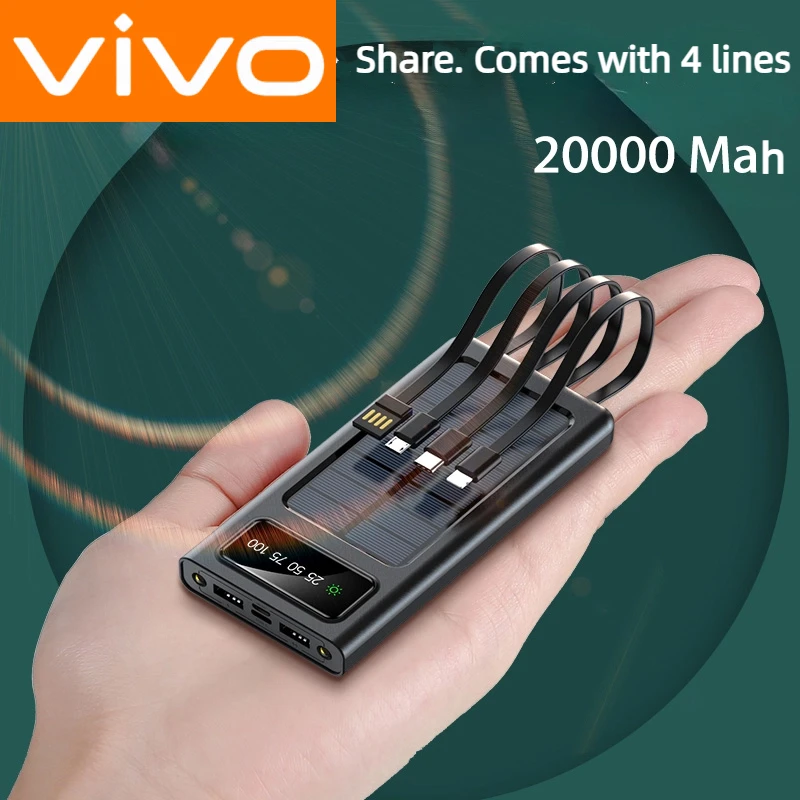 VIVO 200000mAh بنك الطاقة الشمسية 3C شهادة 4 في 1 سعة فائقة مصباح ليد شاحن خارجي شحن سريع بطارية خارجية