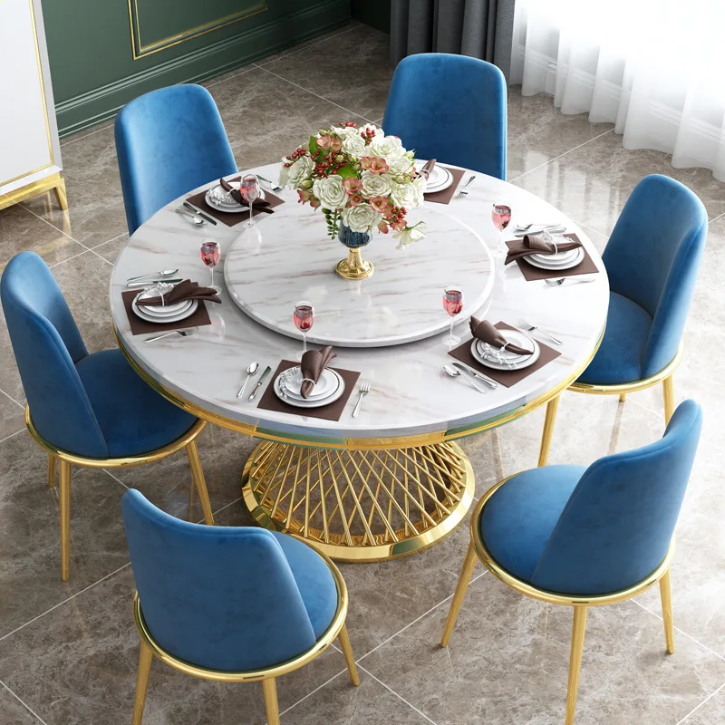 //Top Dining Table For Home Dining Room Furniture Luxury Modern Appearance Stainless Steel Round Marble