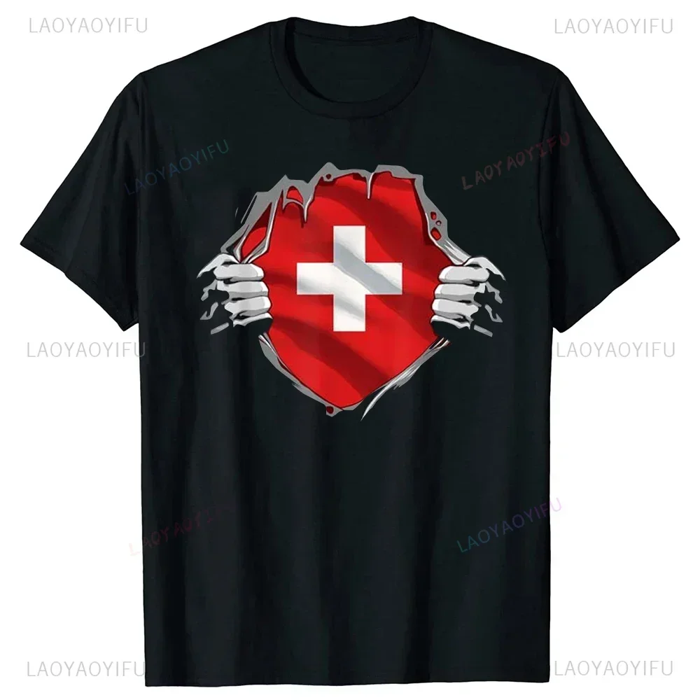 Super Swiss Proud Switzerland Flag T Shirts Man Short-Sleeve Fashion Hipster T Shirt Clothing Casual Summer Basic Loose Tee
