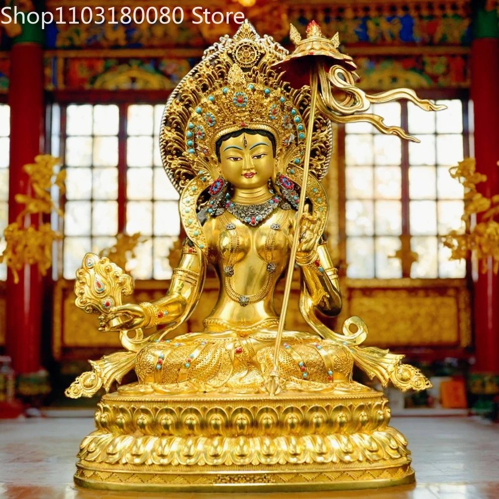 27cm Copper gilding inlay Ushnisha Sita Tapatra statue The great white umbrella Buddha Mother  sculpture