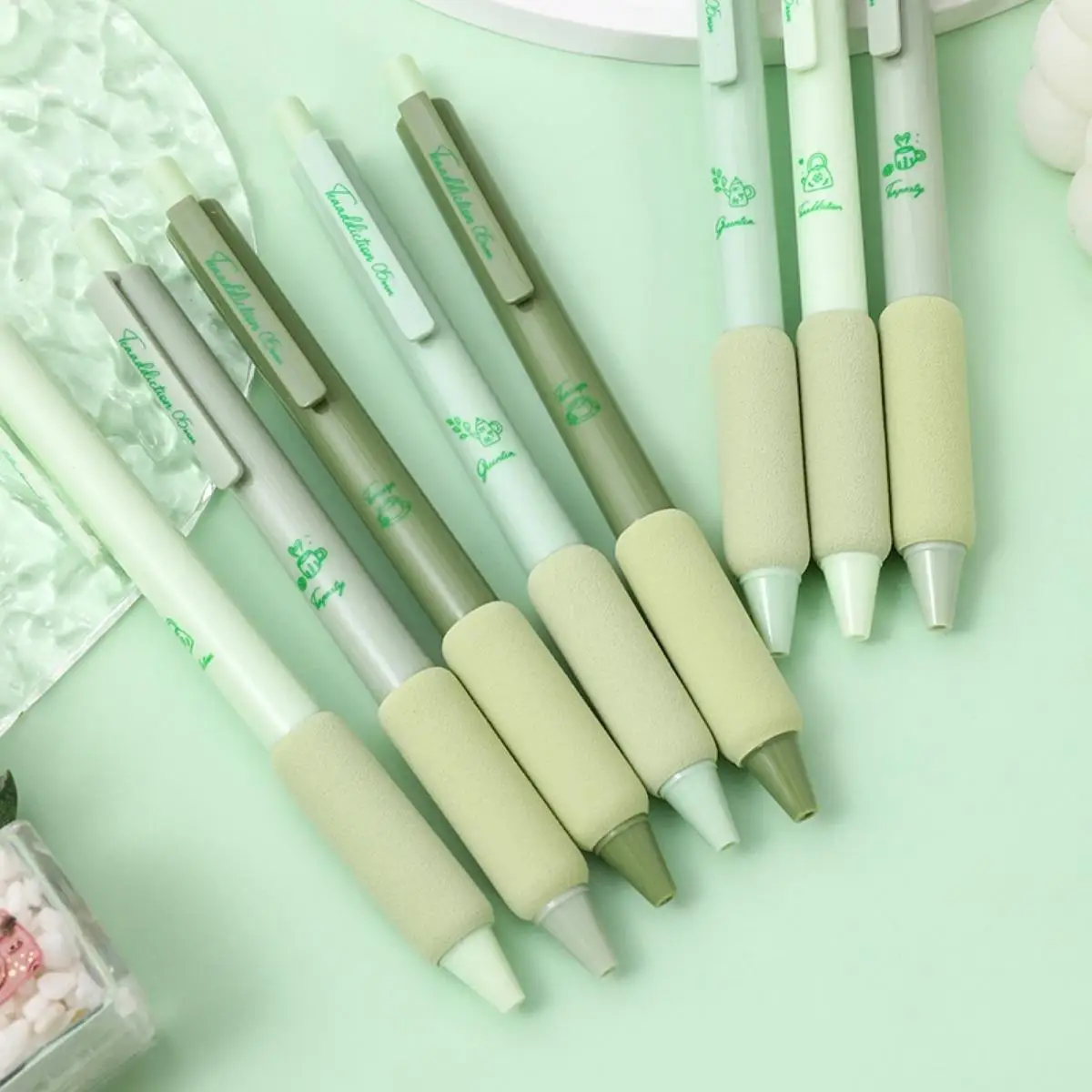 4pcs/Set Gel Pne School Student Pen ST nib Rollerball Matcha Green Sponge Sheath Black gel pens pens