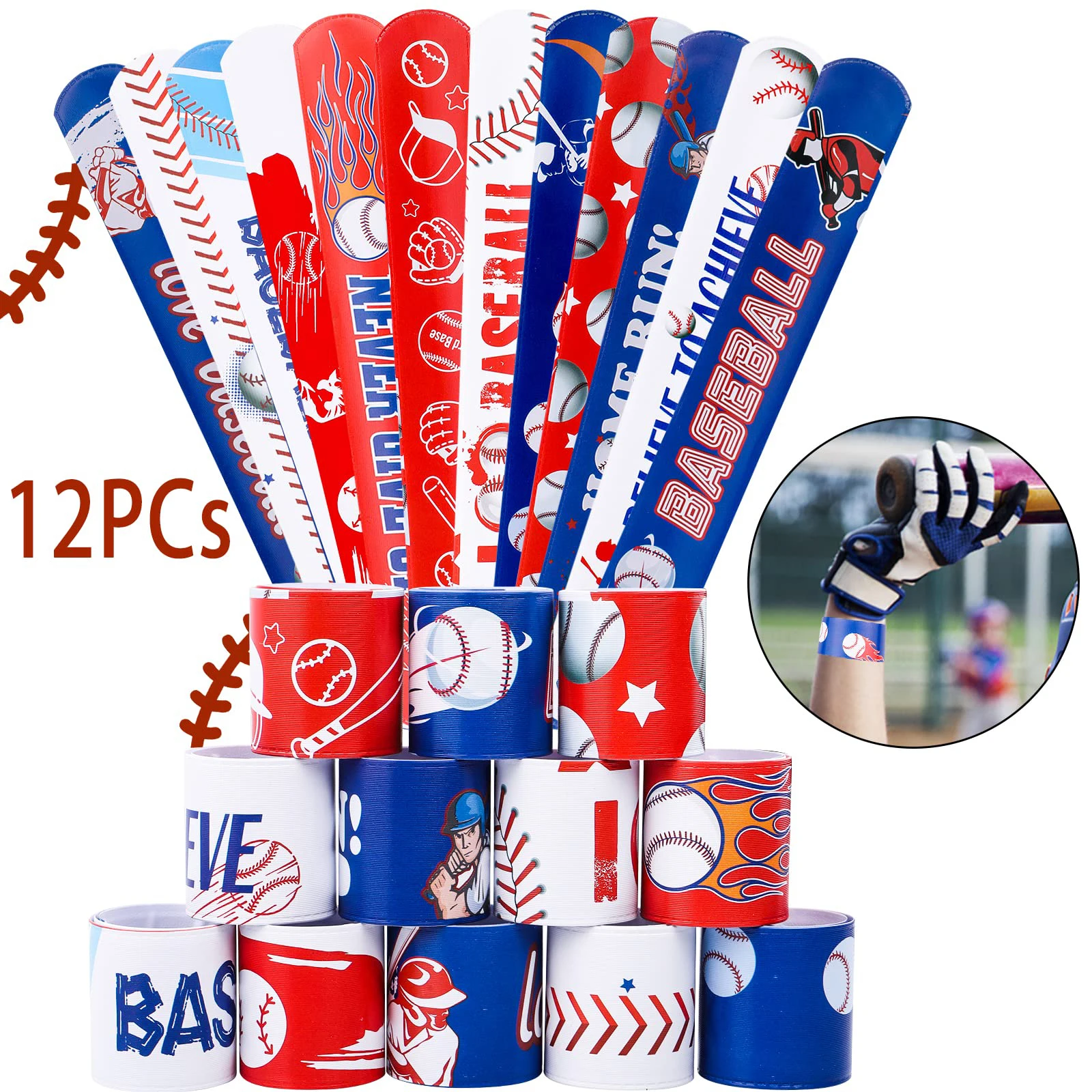 40pcs Baseball Party Favors Set, Slap,Tattoo Stickers, Keychain, Baseball Goodie Bags for Team as Baseball Themed Birthday