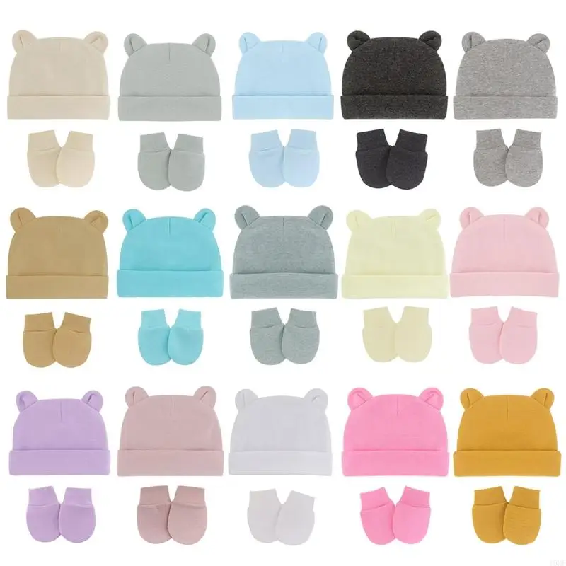 

19QF Baby Hat Glove Set Soft Newborn Mittens Knitted Toddler Infant Winter Beanie