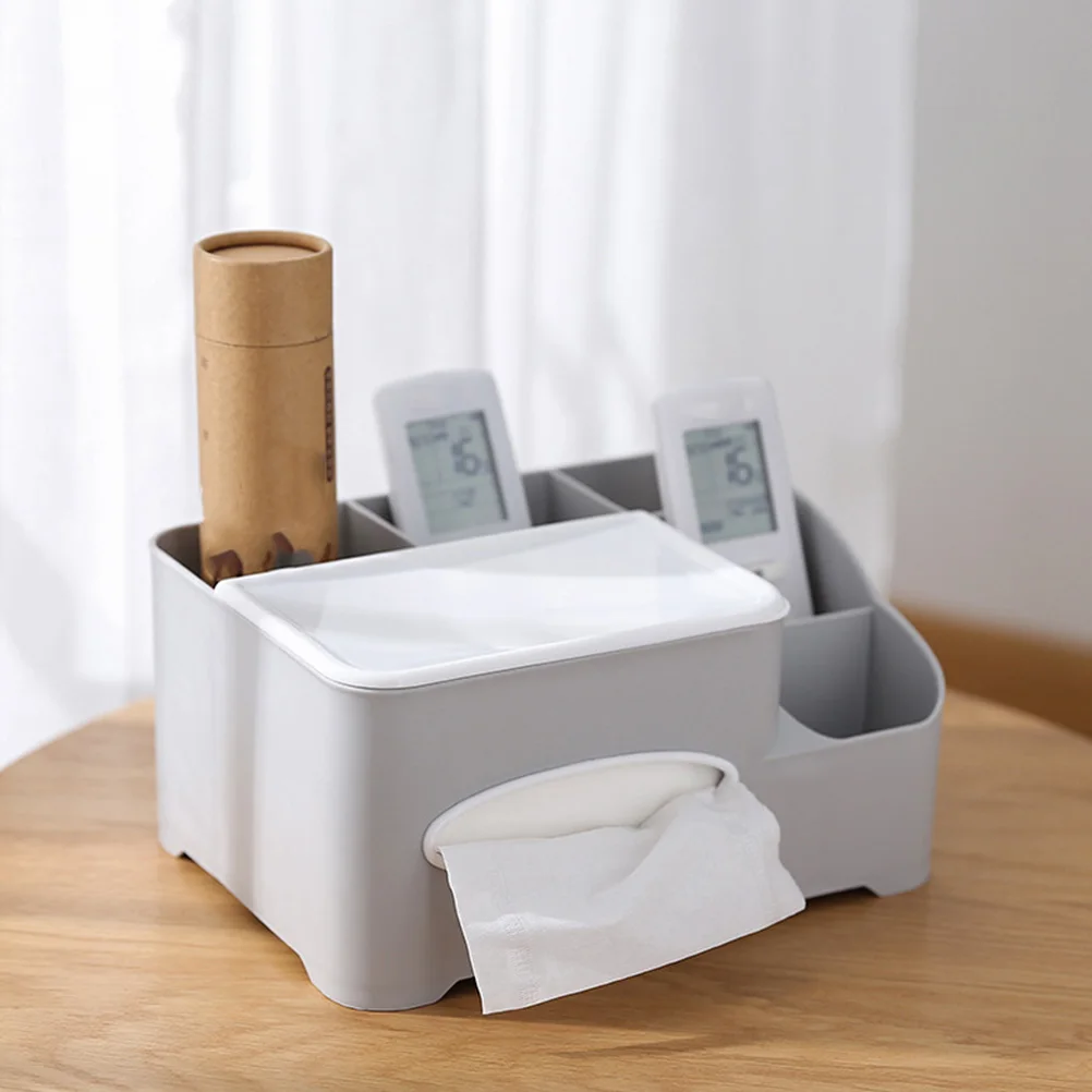 

Multifunctional Desktop Storage Box Tissue Holder Makeup Case with Grids for Cosmetics Sundries Organizer Lightweight Portable