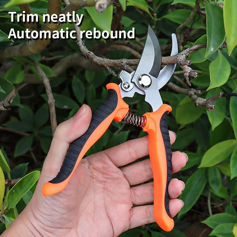 Stainless Steel Spring Loaded Garden Pruner Sharp Blade Non-slip Handle Labor Saving Shears for Flower Branch Yard Cutting Tools
