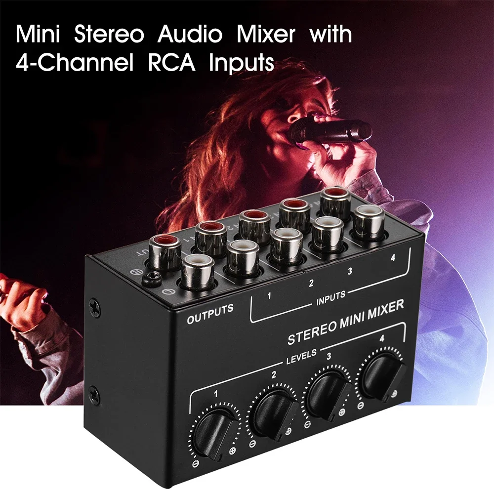 Professional Audio Mixer, Portable 4 Channel Passive Mixer Mini Stereo Audio Mixer 1 in 4 Out Stereo Splitter for Recording