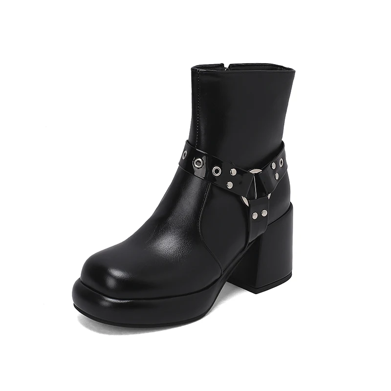 Women's Platform Ankle Boots Fashion Women's Platform Heel Black and White Ankle Boots Punk Gothic Style New 2024