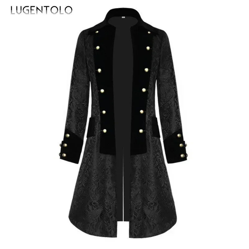 Men Medieval Retro Steampunk Coat Party Victorian Renaissance Stage Costumes Tuxedo Long Vintage Solid Jacquard Tailcoat Jacket