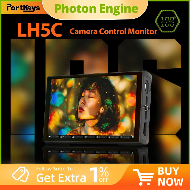 PortKeys LH5C Camera Control Monitor 800 Nits High Brightness HD IPS Screen Director Monitor with Sunshade Wired Camera Control