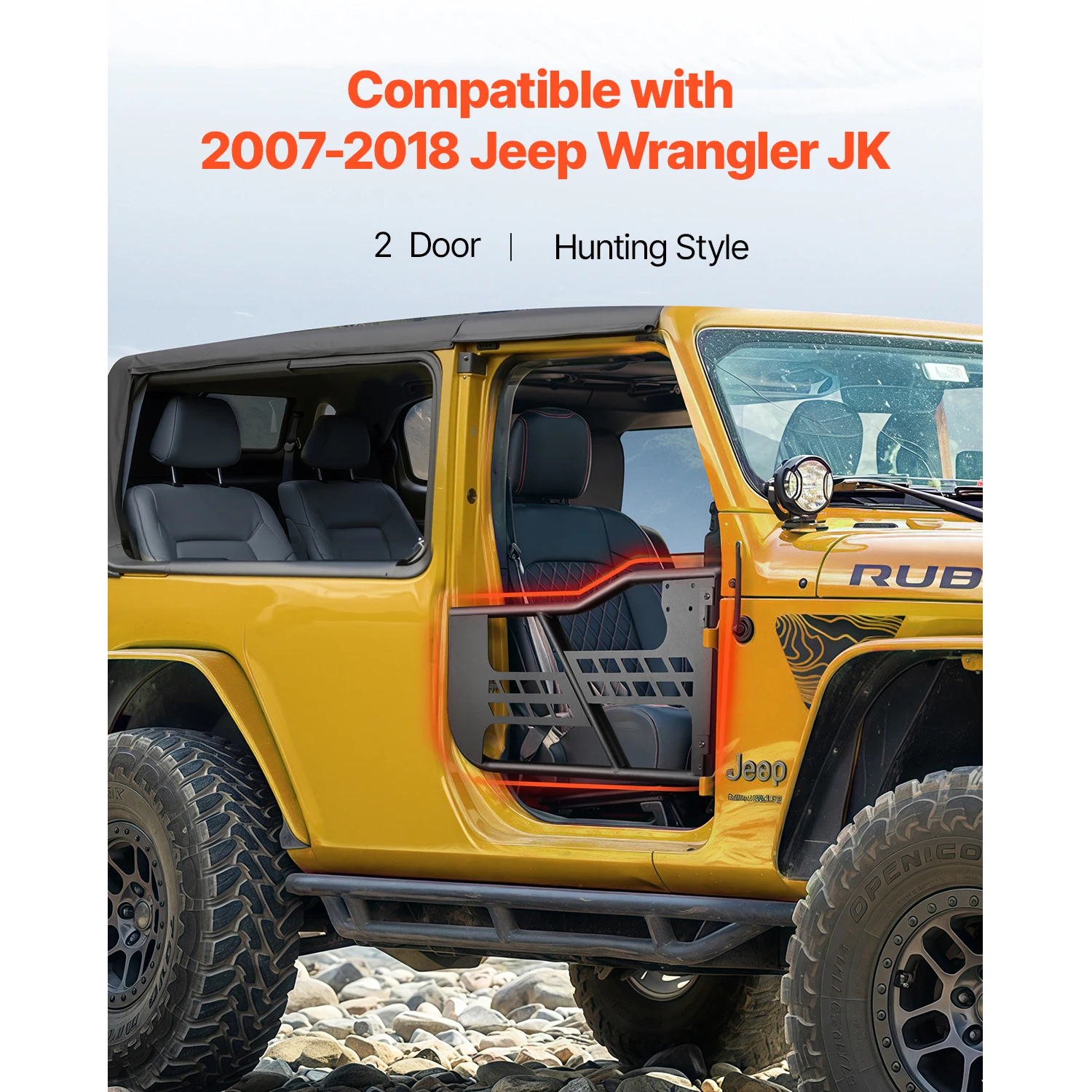 SucceBuy 2-Door Hunting Style Tube Doors with OE Latch Rubber Pads Toughened Steel Tube Hinges for 2007-2018 Jeep Wrangler JK