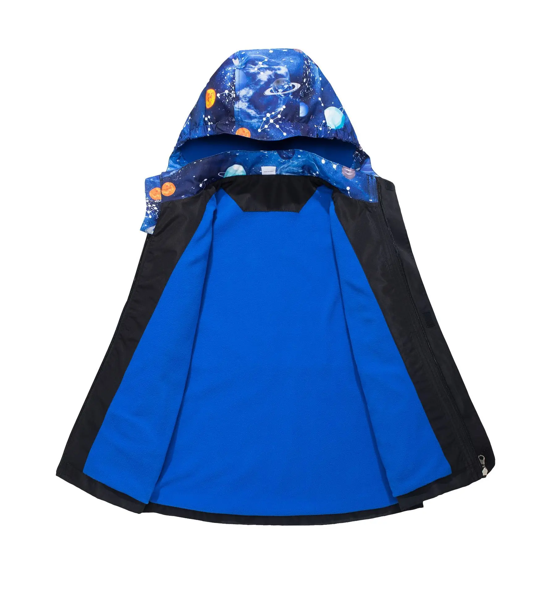 School Kids Outer Space Waterproof Contrast Fleece Lined Hooded Zip Hiking Jackets Child Outfit Tops Boys Windbreaker