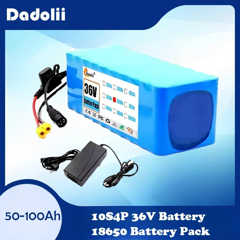 original 36V Battery 10s4p 100Ah 20000W large capacity 18650 lithium battery pack with BMS XT60 Plug 18650battery + 42V 2A Char