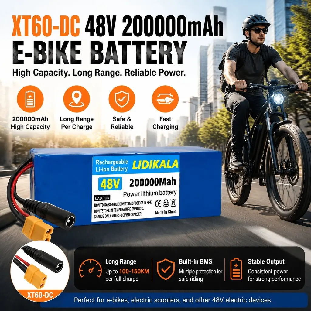 13S3P 48V 200Ah 18650 Lithium-Ionen-Akku mit BMS und leistungsstarkem Ersatzakku für 500W-1000W E-Scooter und Elektrofahrräder