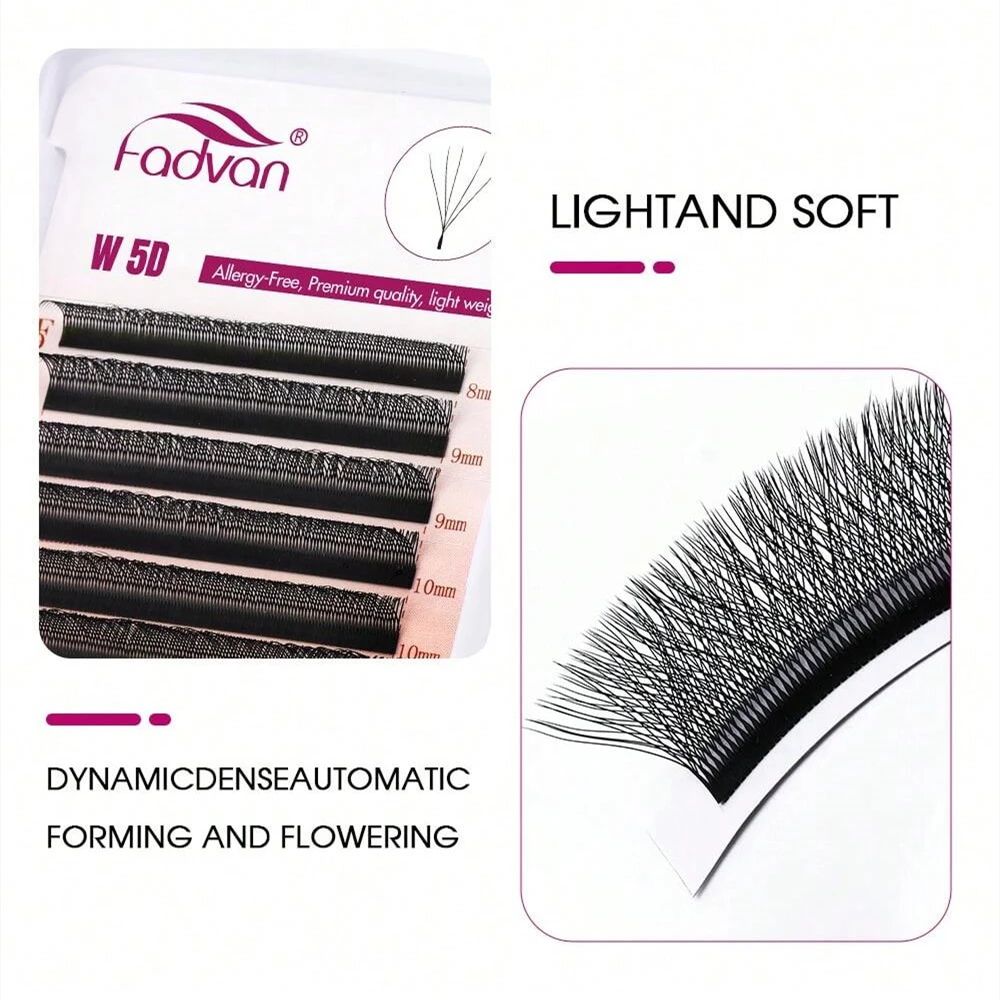 FADVAN 5D-W Shaped 0.07 D Curl Eyelash Extensions Natural Faux Mink Lash Soft Light Professional Premade Volume Fan Eyelashes