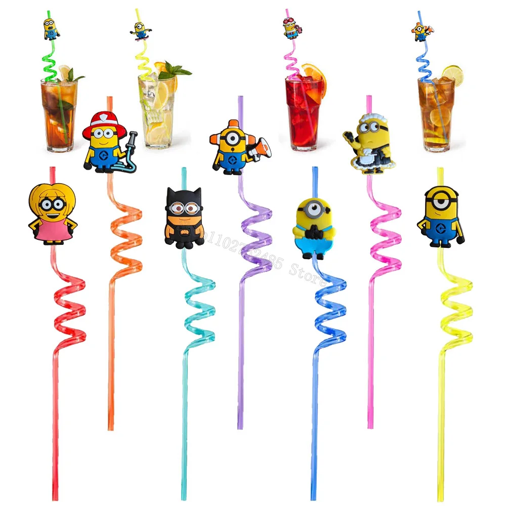 Colorful Minisones Reusable Straw Kawaii Cartoon Topper Decor Despicabled Me 4 Theme Plastic Drinkware Drinking Party Supplies