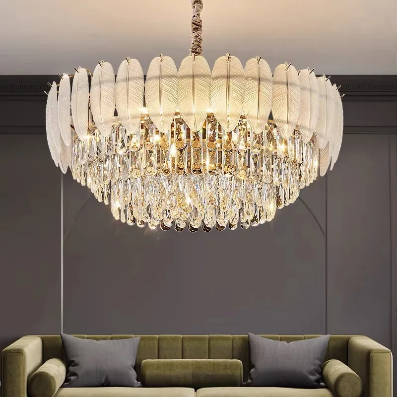 Modern Luxury Glass Feather ceiling Chandelier Lustre Pendant Light Luminaire Lamp for Living Dining Bedroom Kitchen Home Decor