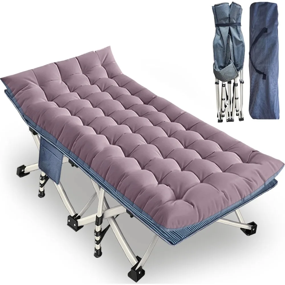 سرير تخييم مع مرتبة كبيرة الحجم 32 عرض سرير قابل للطي عالي التحمل مريح للنوم سرير الضيوف مع حقيبة حمل