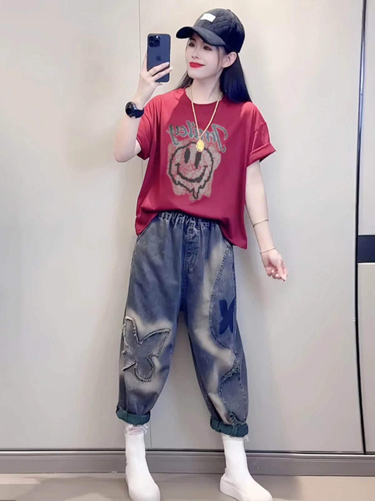 

Casual Sportswear Women Summer Loose Fashionable Slimming Lazy Style Short Sleeve Two Piece Set Comfortable Breathable Cotton...