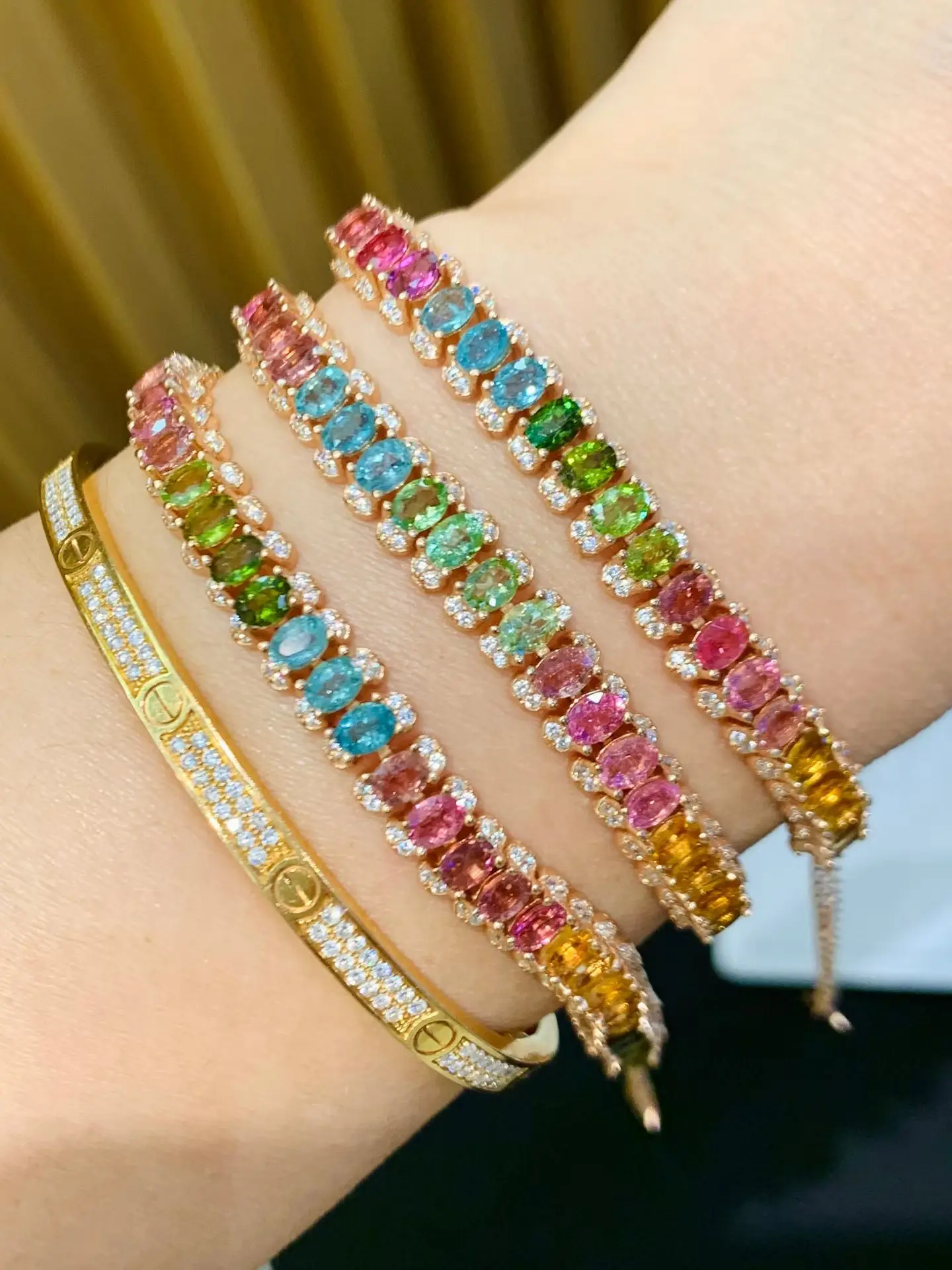 

925 Silver Plated 18K Gold Natural Tourmaline Gemstone Bracelet Valentine's Day Gift Fashion Jewelry Custom Wholesale Boutique