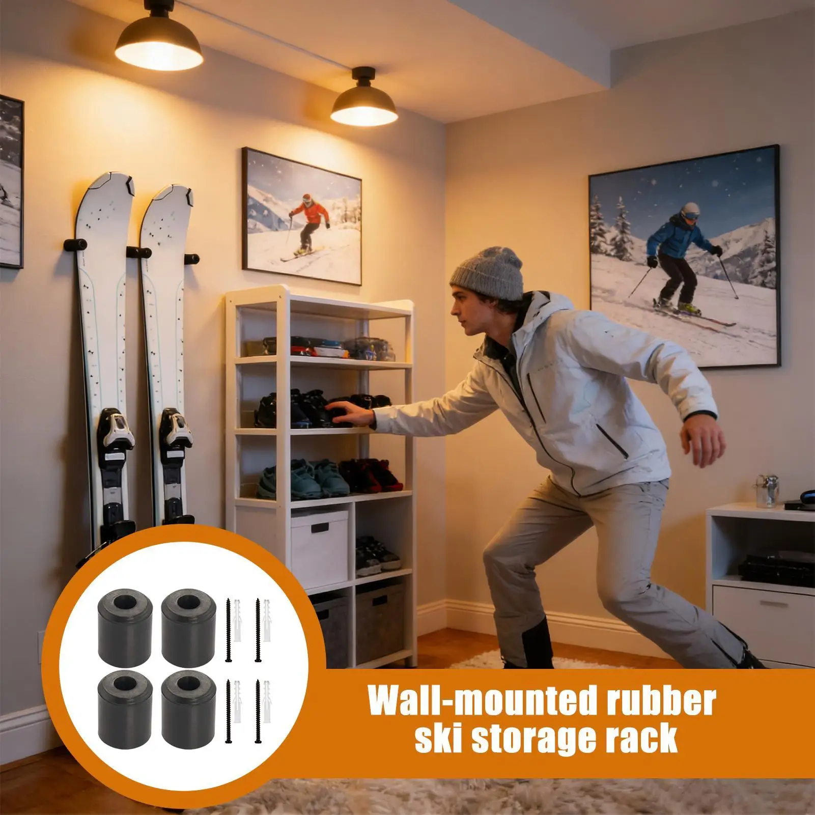 

Snowboard Support hook Strong Rubber Grip 4 Pieces Snowboard Hanger Wall-Mounted for Living Room Bedroom Apartment Dorm Basement
