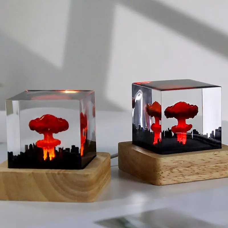 Cube Resin Table Light Creative Art Decoration Lamp Mushroom Cloud Theme Night Light USB Charge Home Decoration Gifts