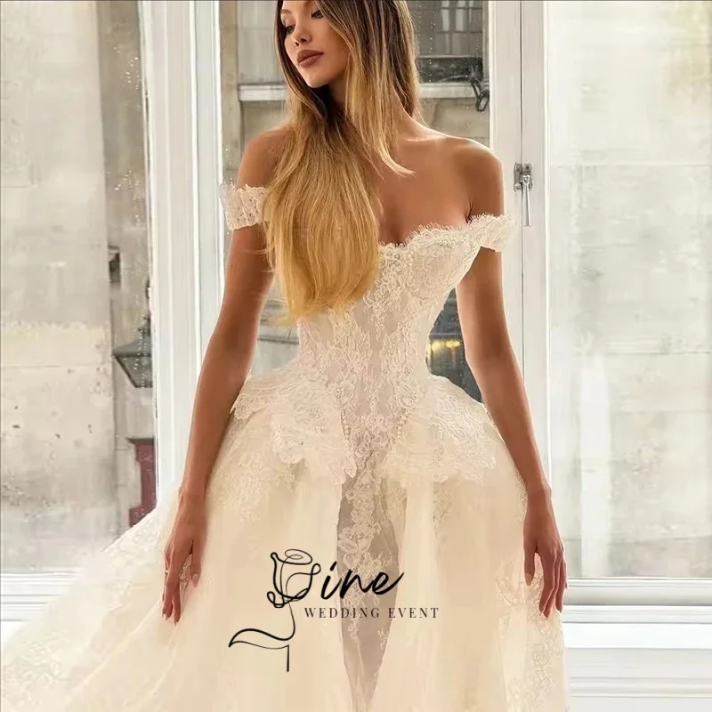 Oine  Luxury Wedding Dress 2026 Lace Corset Vestidos De Novia Sleeveless A-Line Off Shoulder Dresses For Bridal Gowns Customized image 4