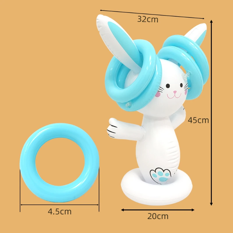 Outdoor Inflatable Easter Rabbit Hoop Throwing Game Bunny Ears Ring Toss Toy Party Parent-Child Interaction Toy for Adults Kids