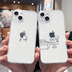 Funny Matchstick Man Couple Clear Phone Case For iPhone 17 15 14 13 11 12 16 Pro Max Mini Plus Paired Lovers Cover Shell Fundas