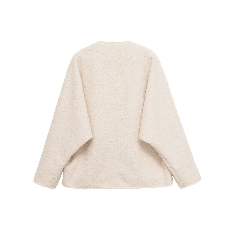 Cardigan in tessuto di lana da donna caldo autunno inverno Cappotto sexy con fiocco casual Abbigliamento da donna Maniche lunghe larghe Top femminili morbidi