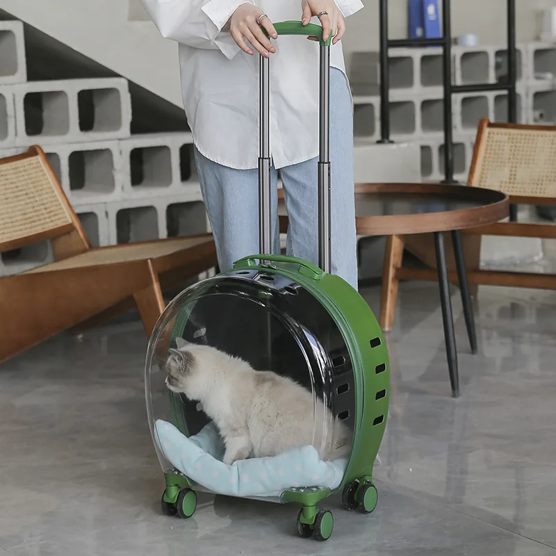 Transparent Capsule Pet Travel Trolley Bag Corgi Out Carrying Case Car Cage Air Box Detachable Suitcase with Wheel