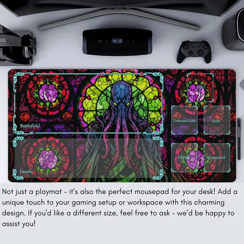 Magic Playmat kaartgamingmat met zone Gekleurde glasstijl Illustratie mtg speelmat Bureaumat verzamelspelmat magisch kaarttapijt