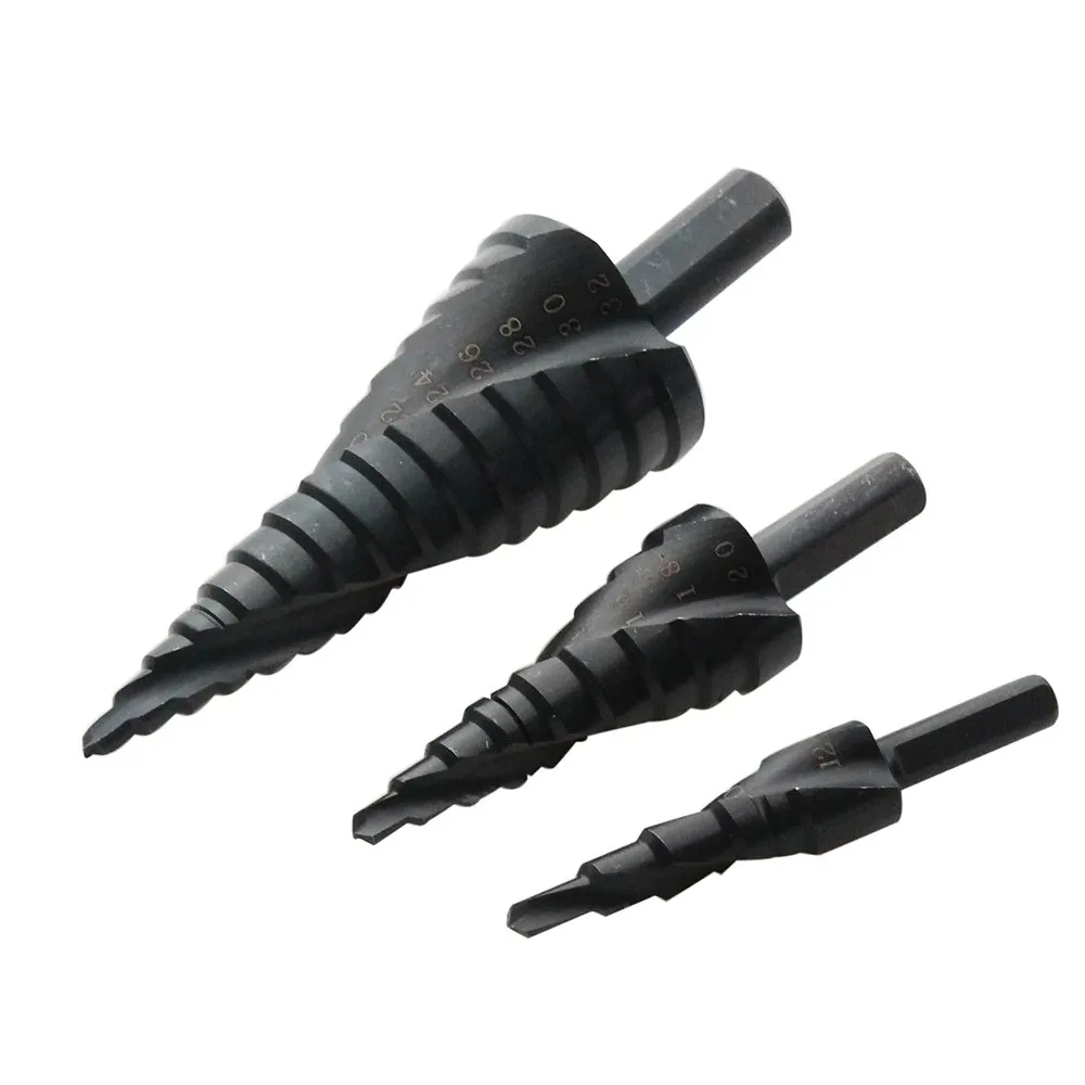 

4-12/20/32 мм нитрирующее спиральное ступенчатое сверло с канавками метрические размеры 3 шт. с упаковкой в пакете