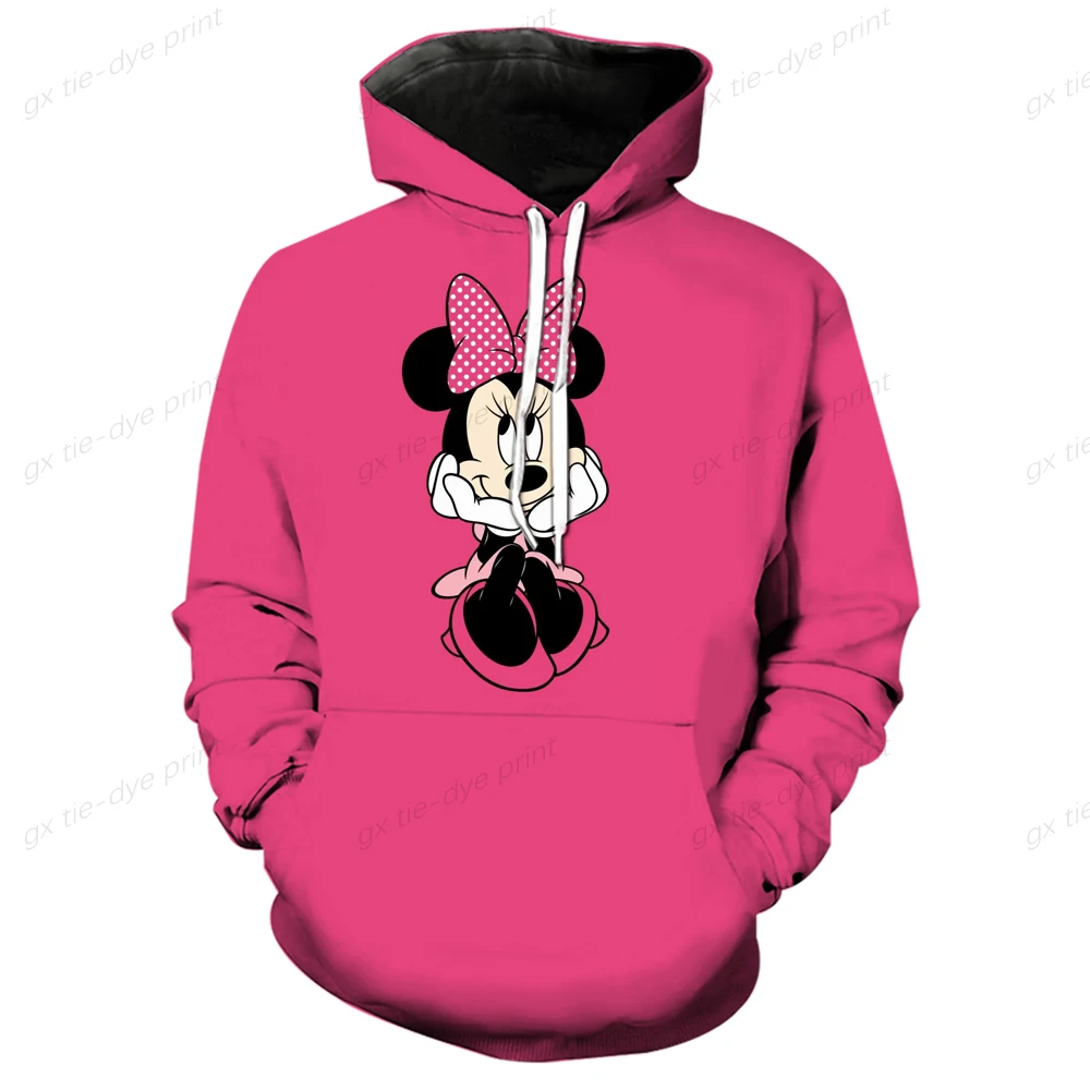 2024 New Disney Women Hoodies Mickey Mouse Harajuku Oversized Hoodie Cartoon Sleeve Tops Fashion Pockets Hooded Sweaters Female