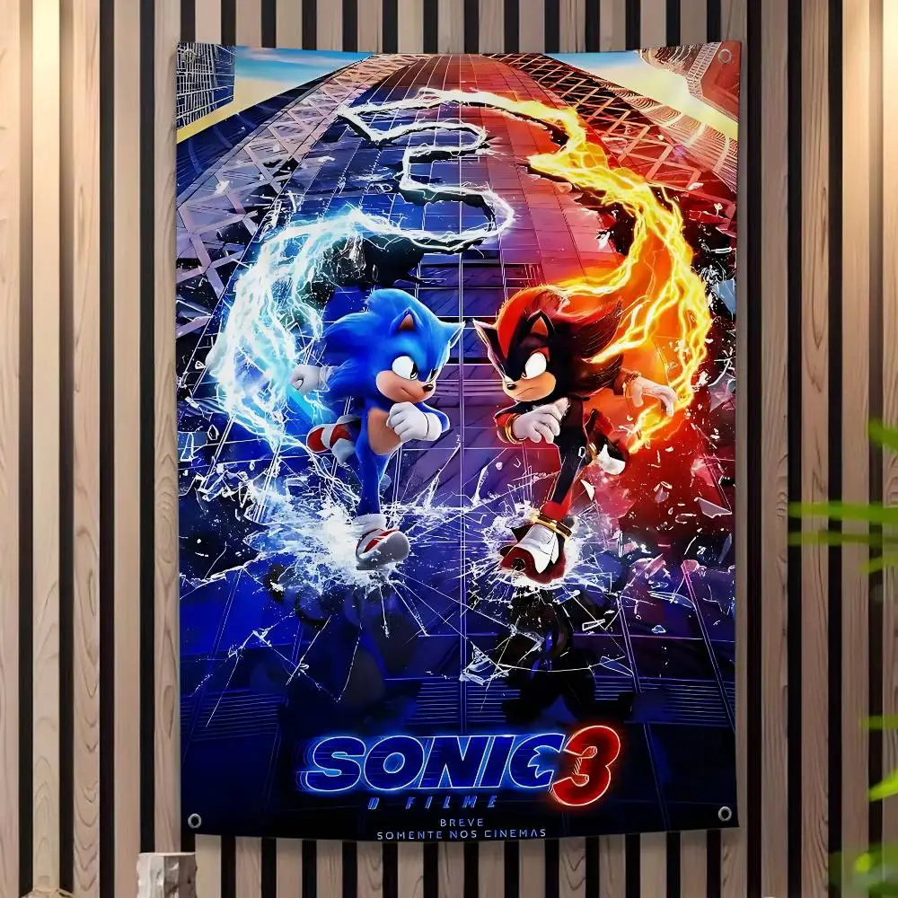 Classic Cartoon S-sonicS Movie DIY Flag For Family Group Photo Living Room Home Dorm Decor Wall Art Decor Banner