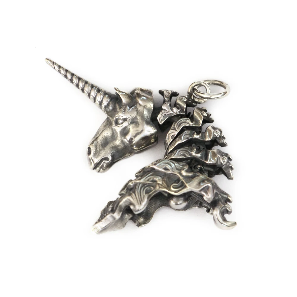 

925 Sterling Silver Neck Moveable Unicorn Pendant Charms Animal Jewelry TA286