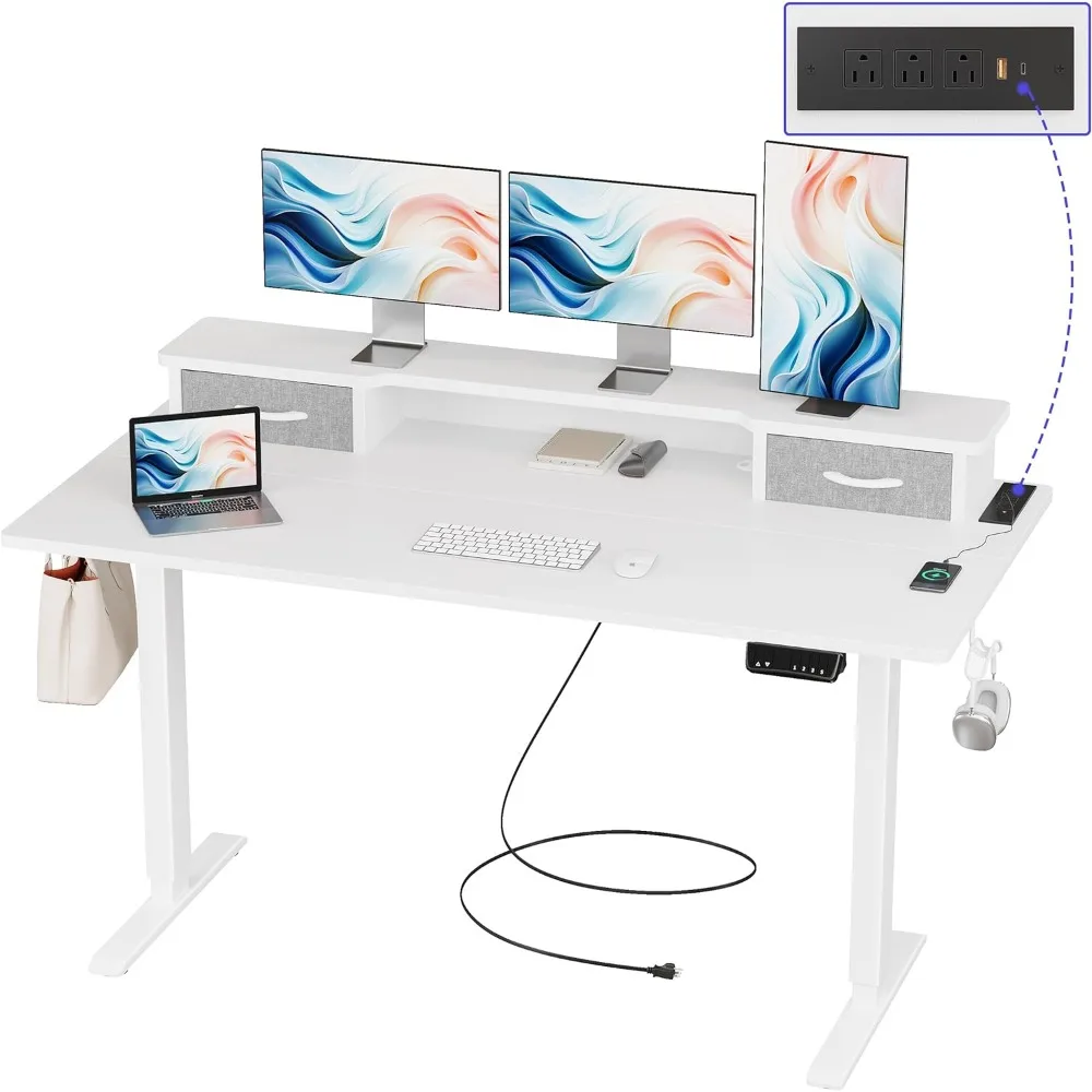 55 Inch Electric Standing Adjustable Height Desk with USB & Type-C Outlet, Home Office Computer Gaming Desk