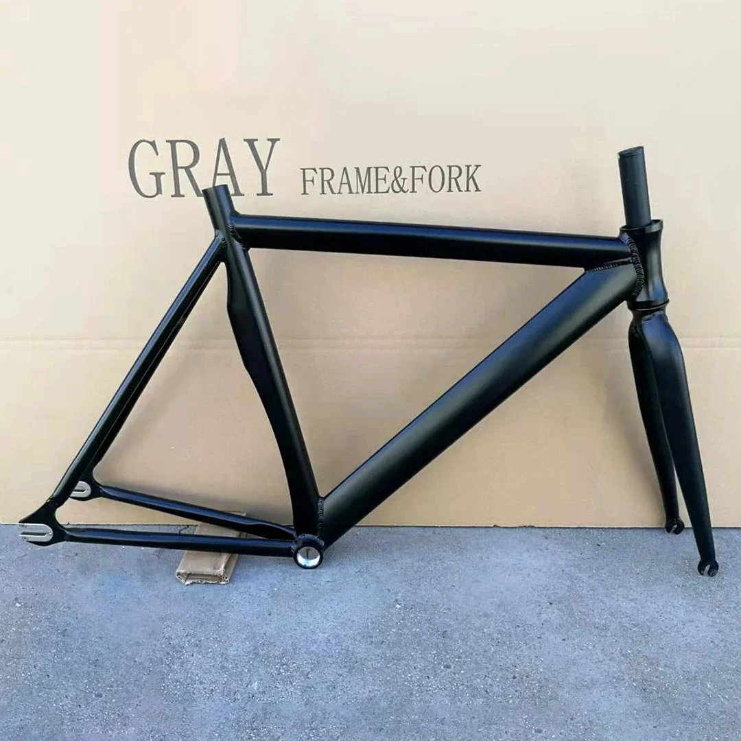 700C GRAY Bike Frame 6061-T6 Aluminum Alloy Fixed Gear Frameset With Fork Fixie 52cm Bicycle Parts Single Speed Framework Cheap