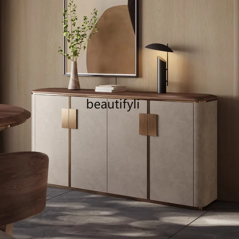 

Light Luxury High-End Modern Minimalist Living Room Wall-Mounted Storage Cabinet Saddle Leather Walnut Entrance Cabinet