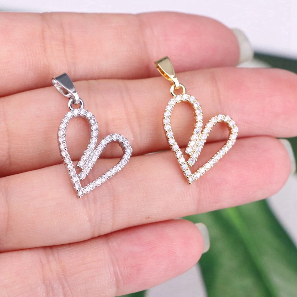

HOT 10pcs-20*15mm Gold/silver ColorCubic Zirconia Love Heart shaped Charm for Necklace DIY Handmade Jewelry Accessories ﻿