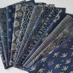 Handmade Fabric Patchwork Navy Blue Cherry Blossom Geometric Plaid Fabric for Quilting Dresses per Half Meter