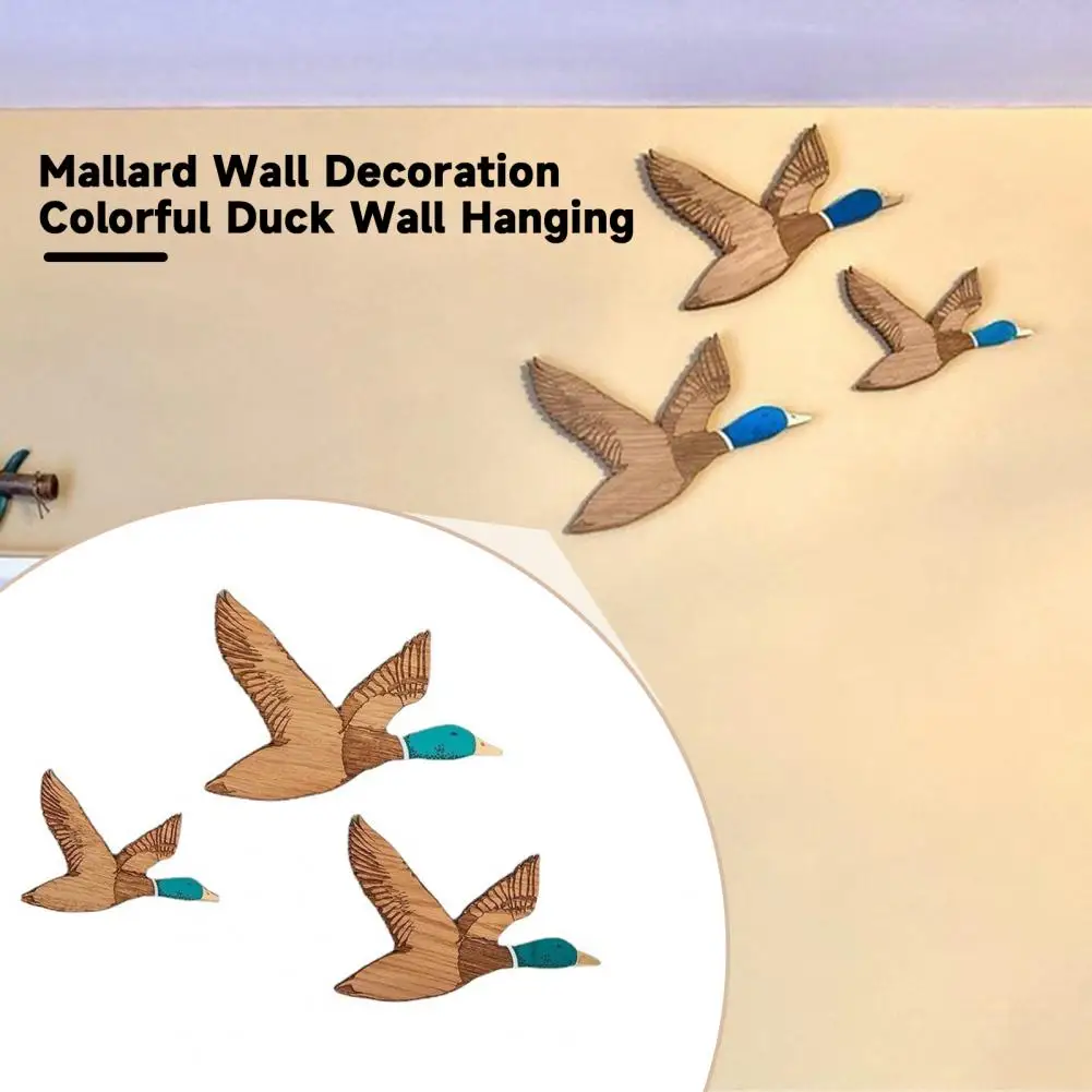 Duck-shaped Wood Art Decor Wooden Mallard Duck Wall Decoration Set for Nature Lovers Handcrafted Flying Ducks Ornament for Home