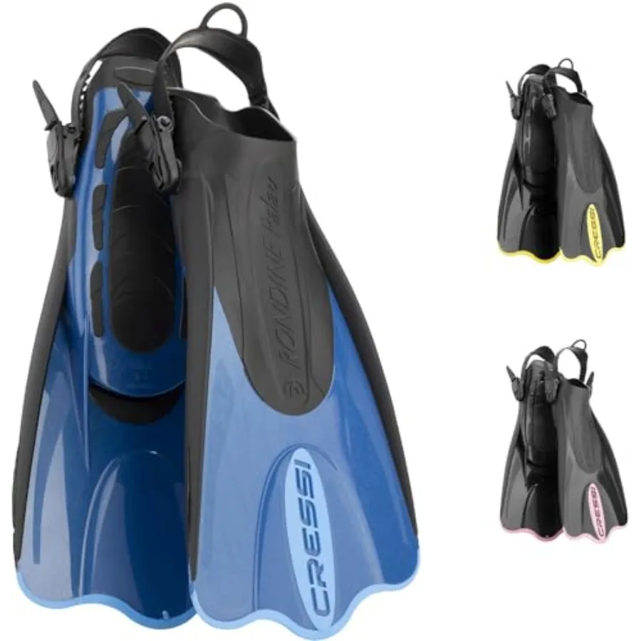 

Snorkeling swim fins with open heel design, durable rubber material, black color, adjustable secure heel strap for easy-kick pe